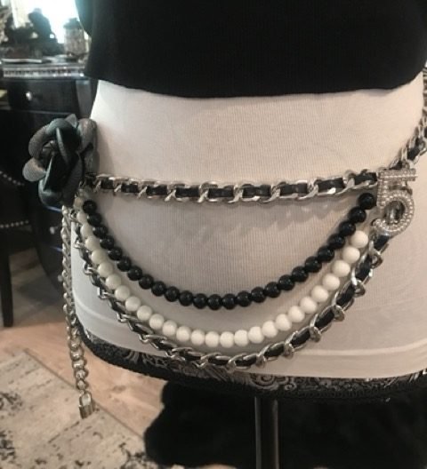 Black Silver Pearl camellia belt